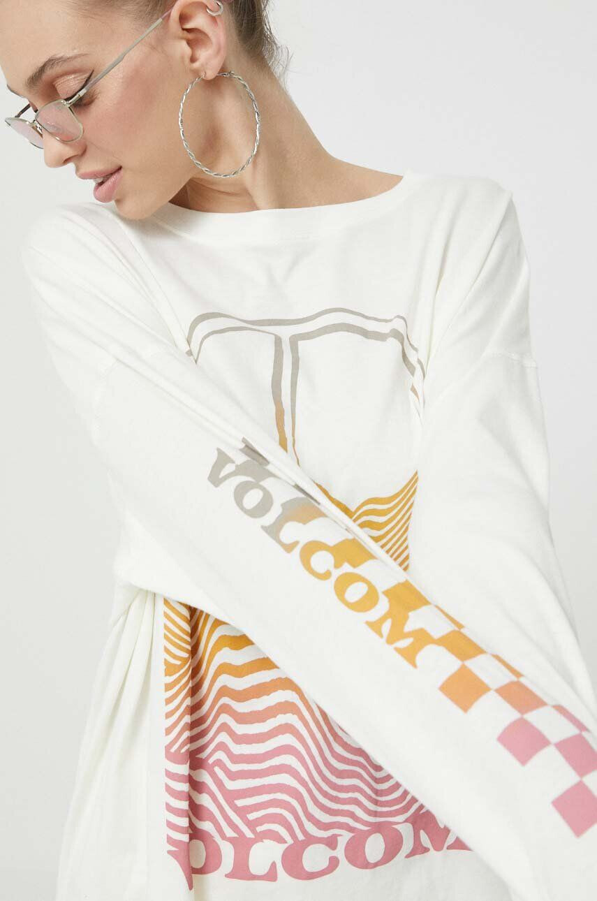 Volcom longsleeve din bumbac culoarea bej - Pled.ro