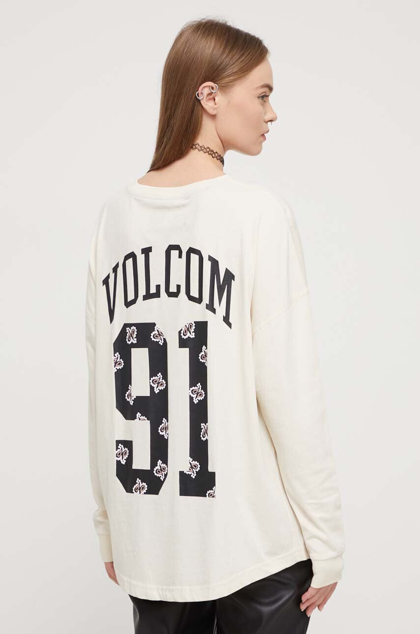 Volcom longsleeve din bumbac culoarea bej - Pled.ro