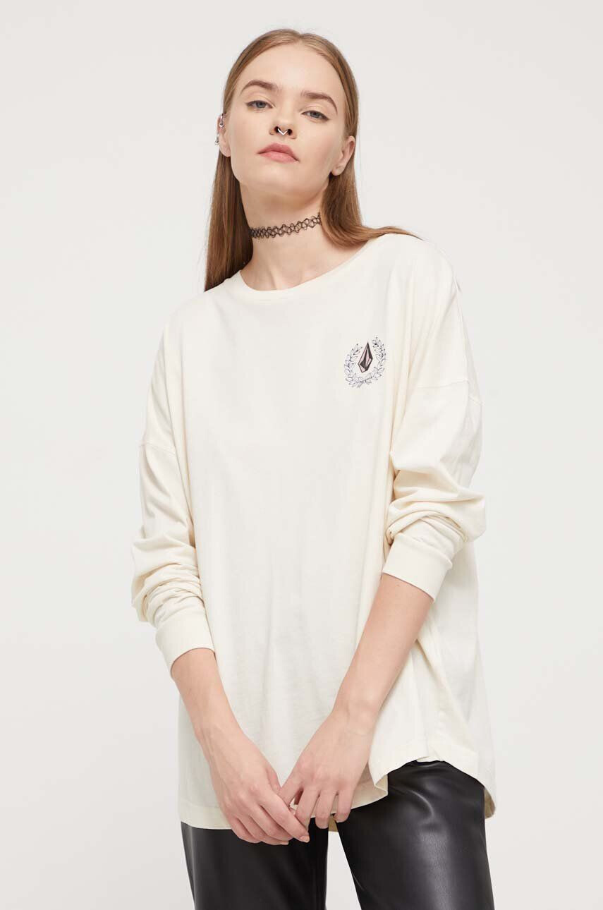 Volcom longsleeve din bumbac culoarea bej - Pled.ro