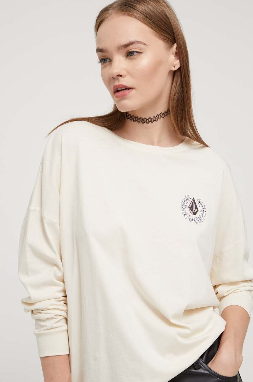 Volcom longsleeve din bumbac culoarea bej - Pled.ro