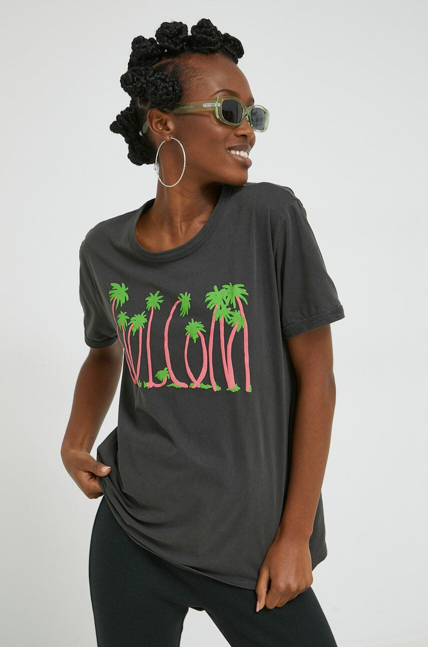 Volcom tricou din bumbac culoarea roz cu imprimeu - Pled.ro