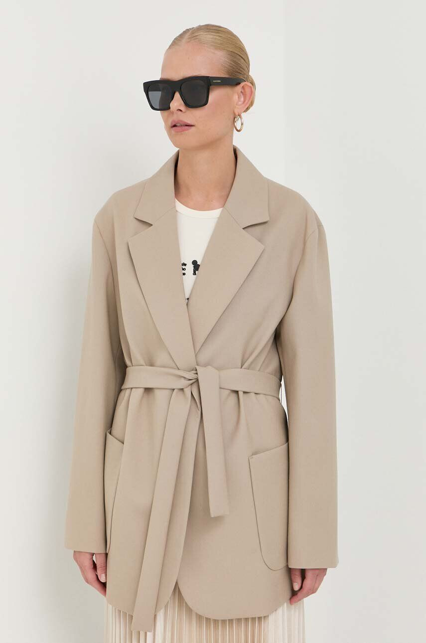 Weekend Max Mara geaca de lana culoarea bej desfacut neted - Pled.ro