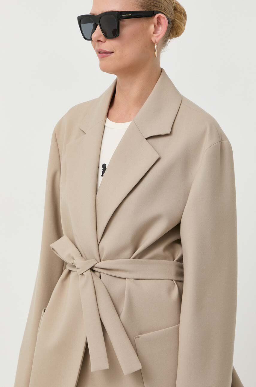 Weekend Max Mara geaca de lana culoarea bej desfacut neted - Pled.ro