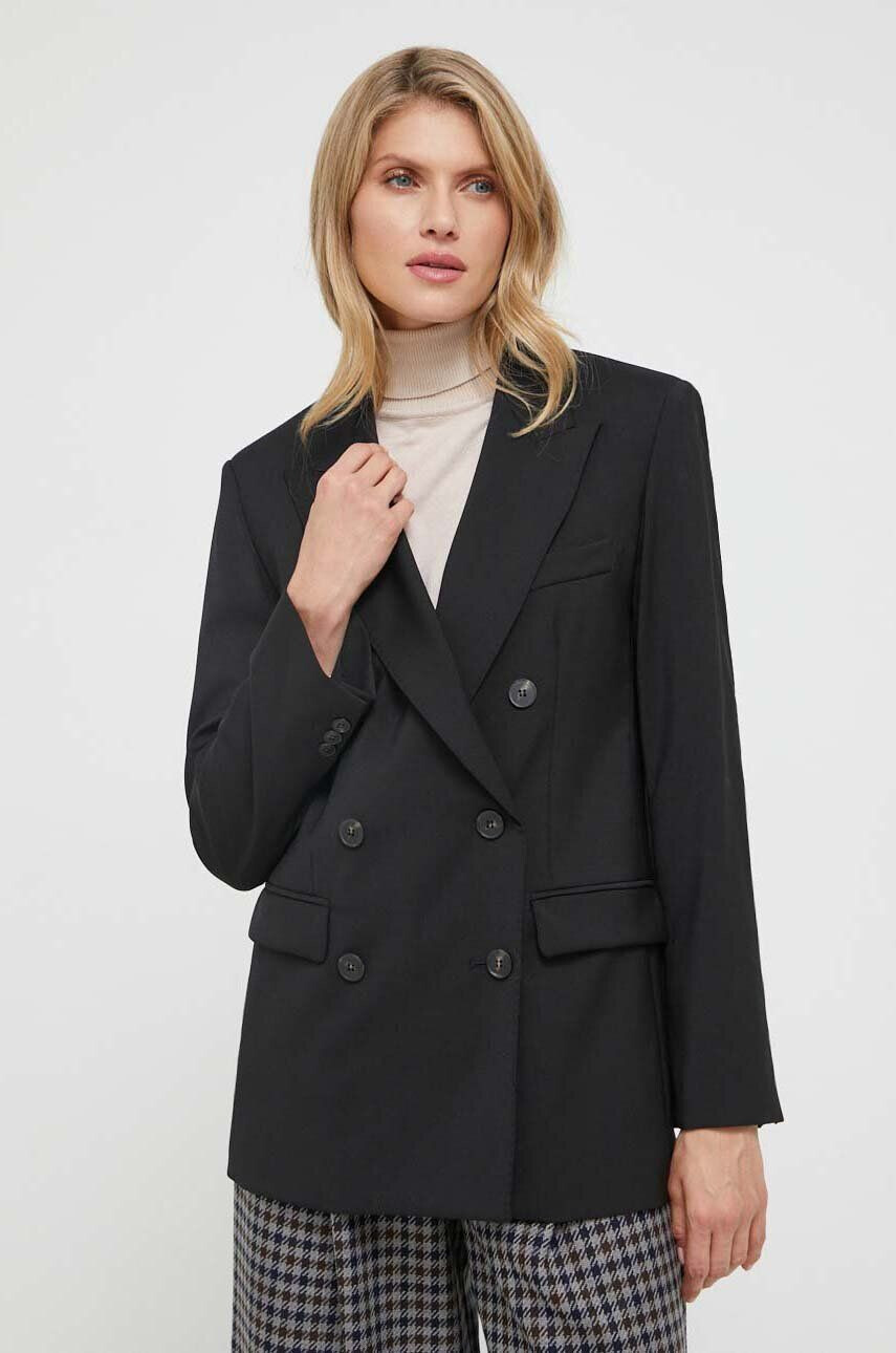 Weekend Max Mara geaca de lana culoarea negru cu doua randuri de nasturi neted - Pled.ro