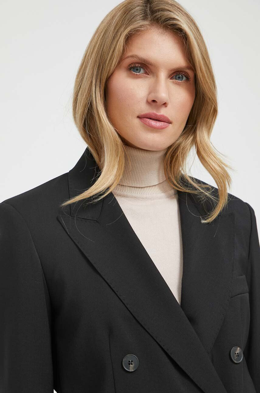 Weekend Max Mara geaca de lana culoarea negru cu doua randuri de nasturi neted - Pled.ro