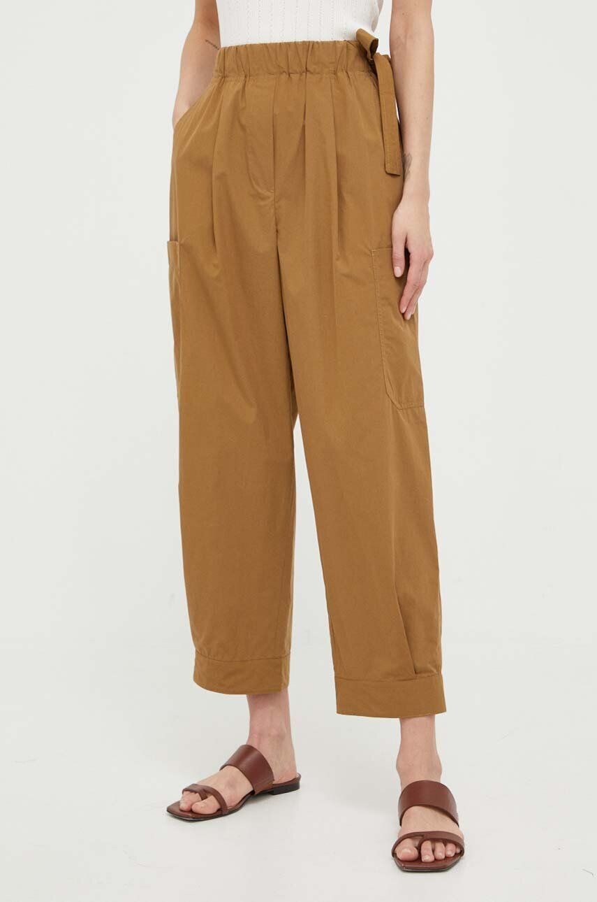 Weekend Max Mara pantaloni de bumbac culoarea bej lat high waist - Pled.ro