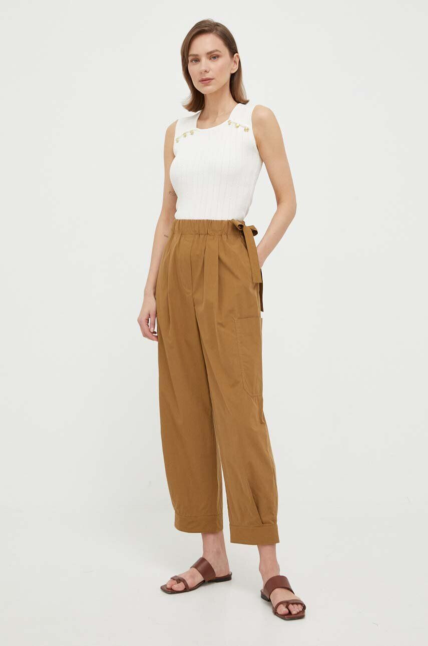 Weekend Max Mara pantaloni de bumbac culoarea bej lat high waist - Pled.ro