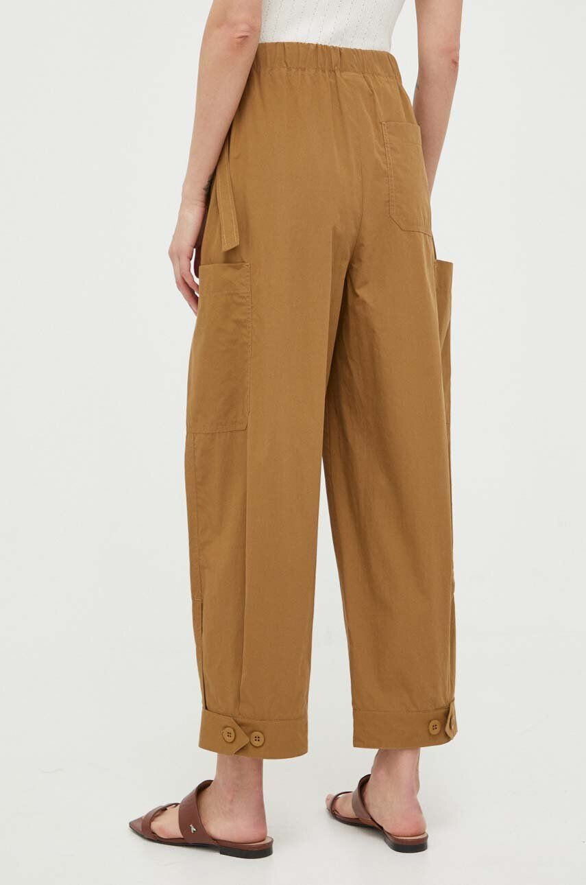 Weekend Max Mara pantaloni de bumbac culoarea bej lat high waist - Pled.ro