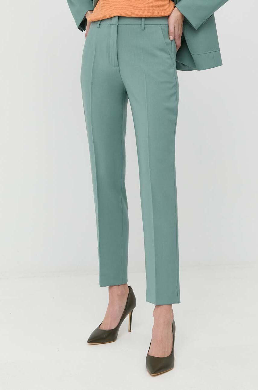 Weekend Max Mara pantaloni de lana femei culoarea verde fason tigareta medium waist - Pled.ro