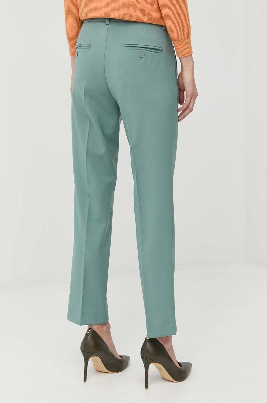 Weekend Max Mara pantaloni de lana femei culoarea verde fason tigareta medium waist - Pled.ro