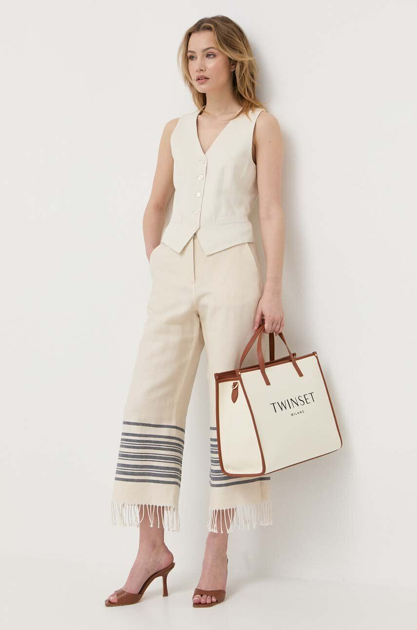 Weekend Max Mara pantaloni din in culoarea bej fason culottes high waist - Pled.ro