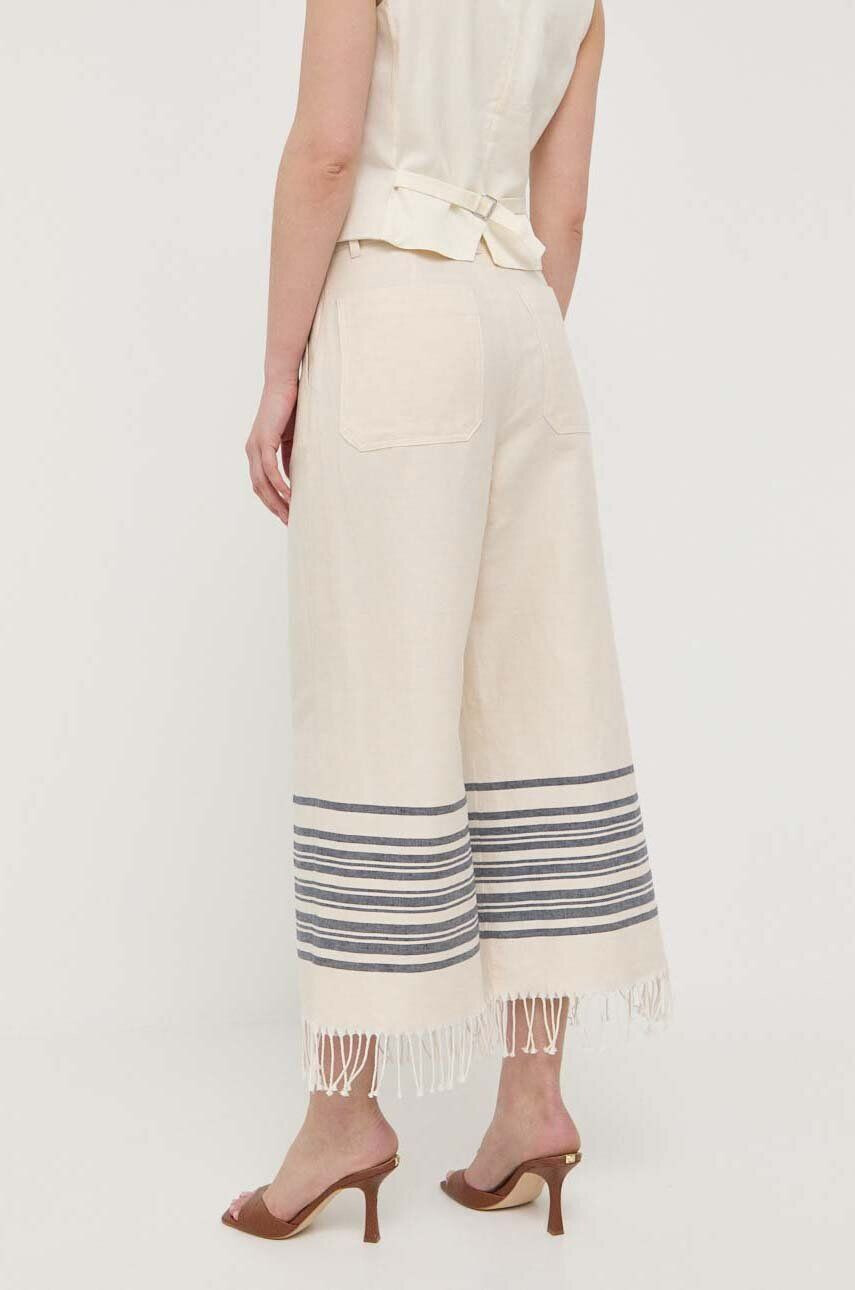 Weekend Max Mara pantaloni din in culoarea bej fason culottes high waist - Pled.ro