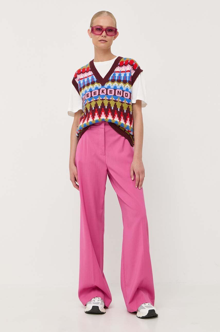 Weekend Max Mara pantaloni din in culoarea roz lat high waist - Pled.ro