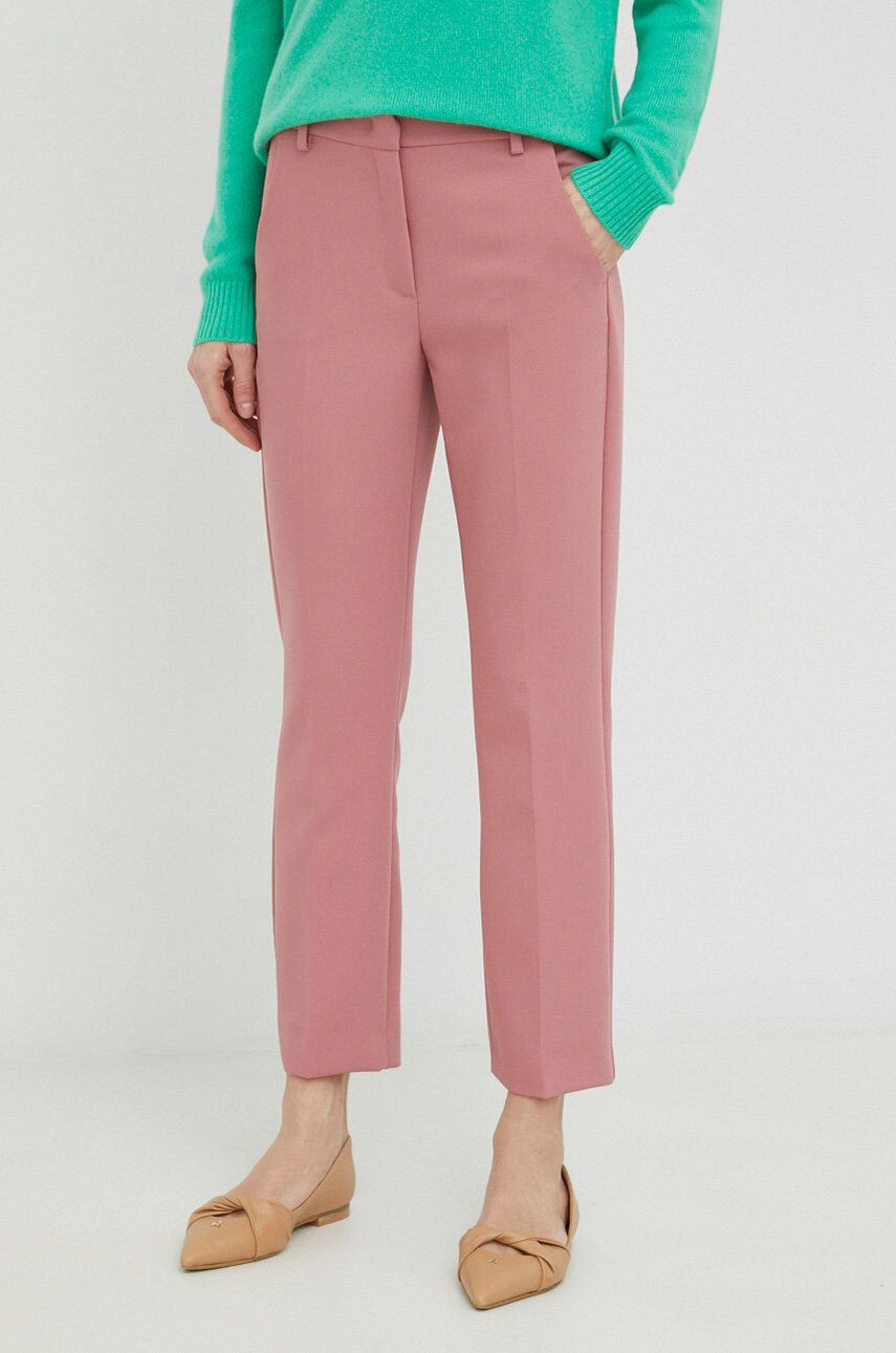 Weekend Max Mara pantaloni Rana femei culoarea roz mulata high waist - Pled.ro