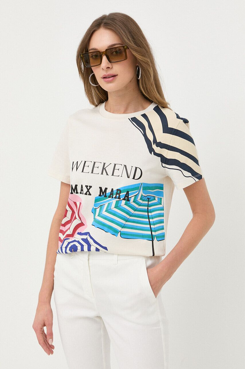 Weekend Max Mara tricou din bumbac culoarea bej - Pled.ro