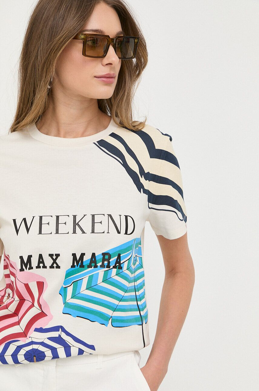 Weekend Max Mara tricou din bumbac culoarea bej - Pled.ro