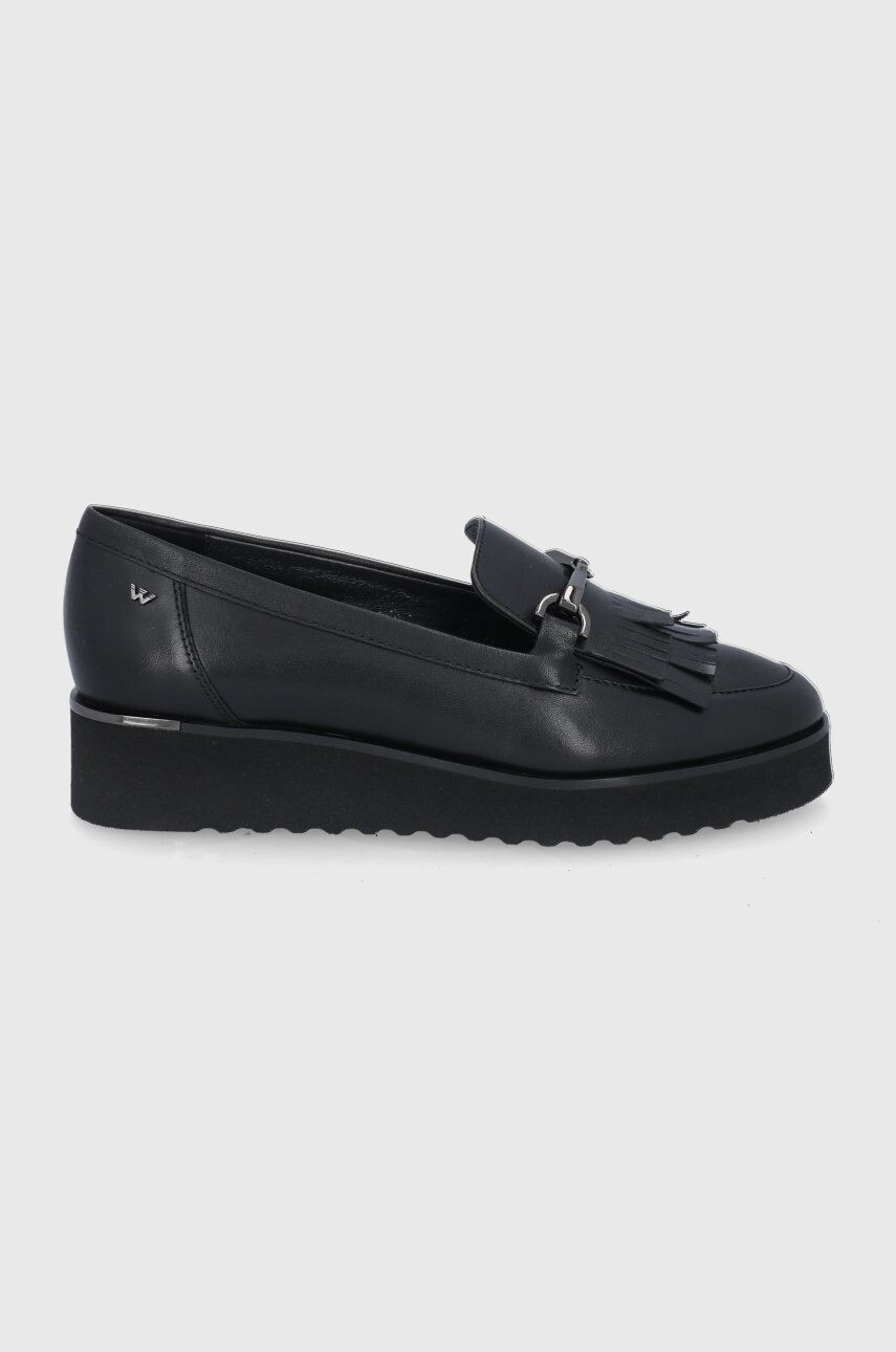 Wojas mocasini de piele femei culoarea negru cu toc plat - Pled.ro