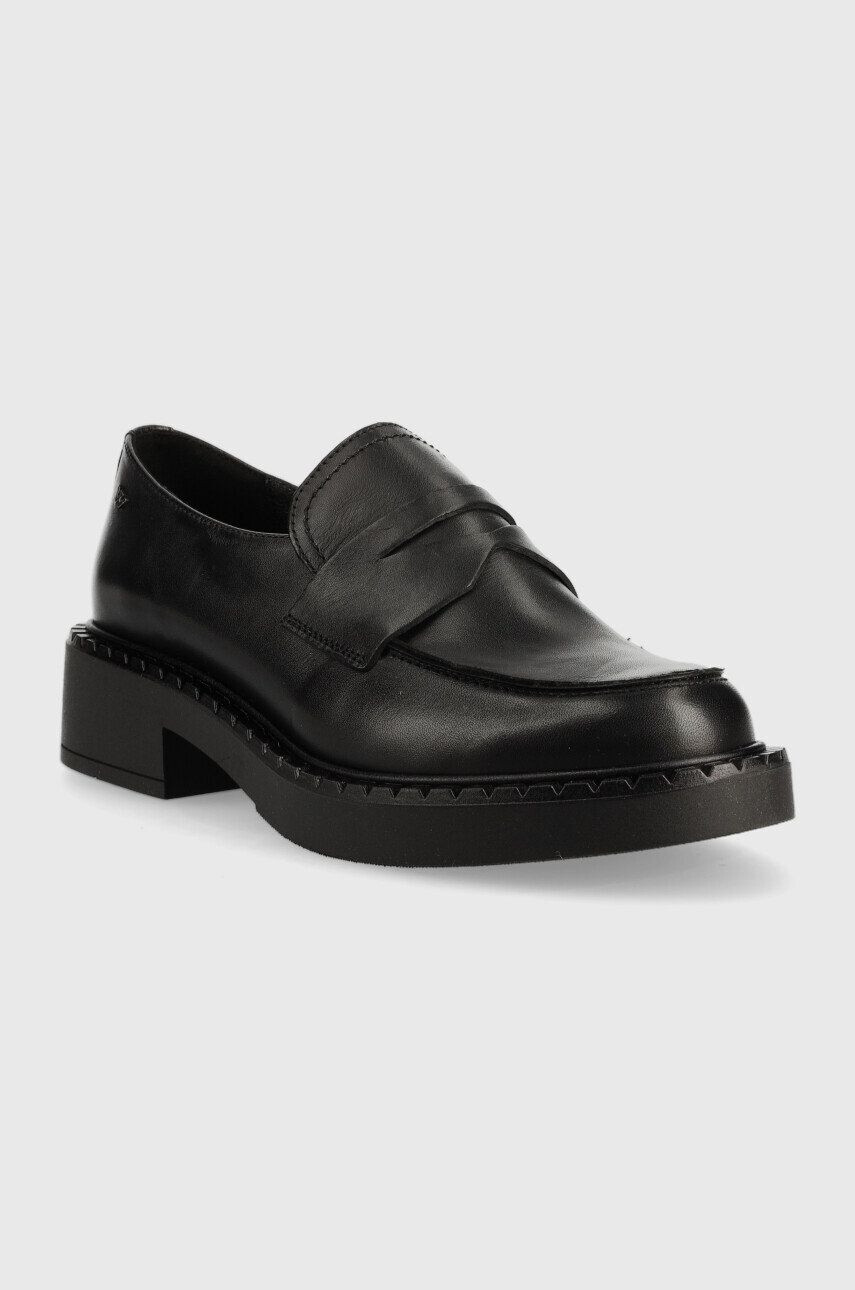 Wojas mocasini de piele femei culoarea negru cu toc plat - Pled.ro