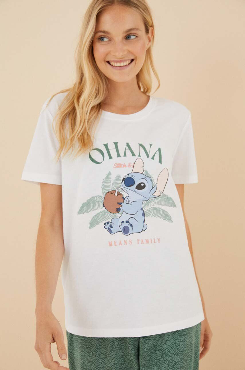 women'secret pijamale de bumbac Lilo & Stitch culoarea alb bumbac 3136934 - Pled.ro