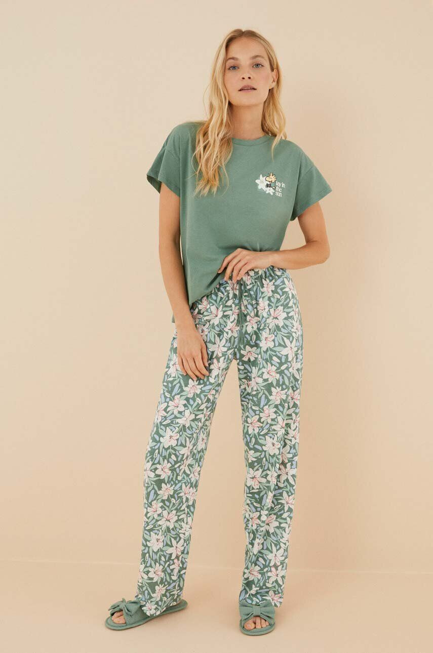 women'secret pijamale de bumbac Snoopy culoarea verde bumbac 3136920 - Pled.ro