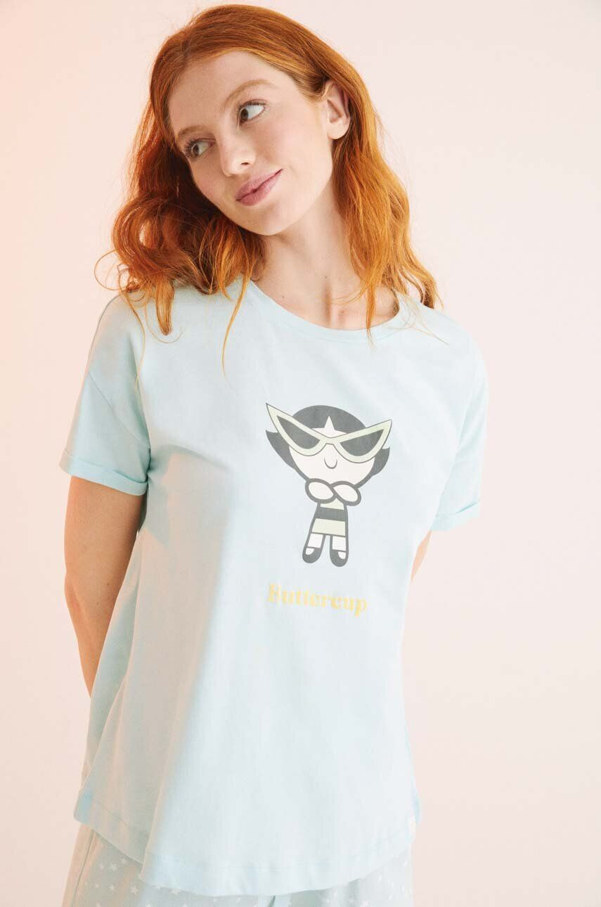 women'secret pijamale de bumbac The Powerpuff Girls culoarea verde bumbac 3135242 - Pled.ro