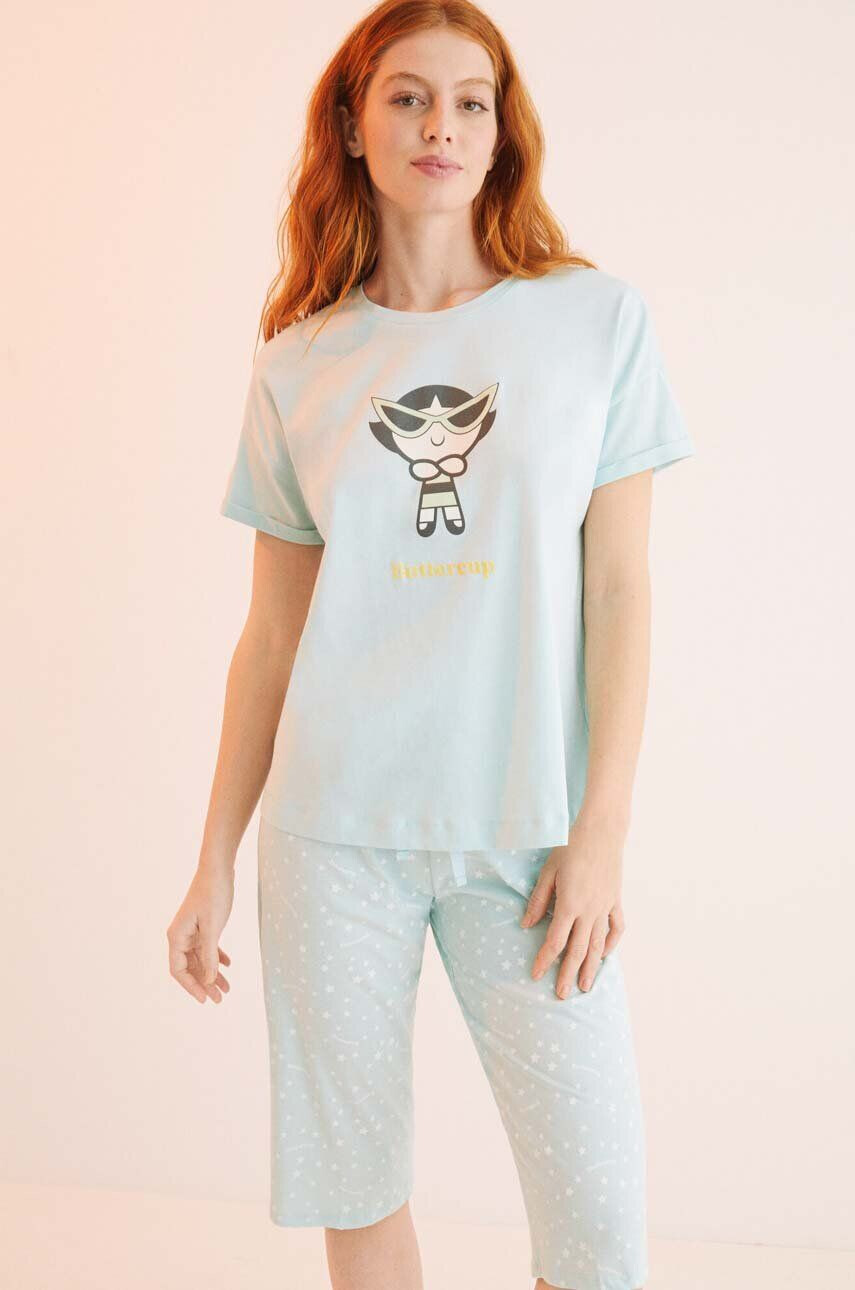 women'secret pijamale de bumbac The Powerpuff Girls culoarea verde bumbac 3135242 - Pled.ro