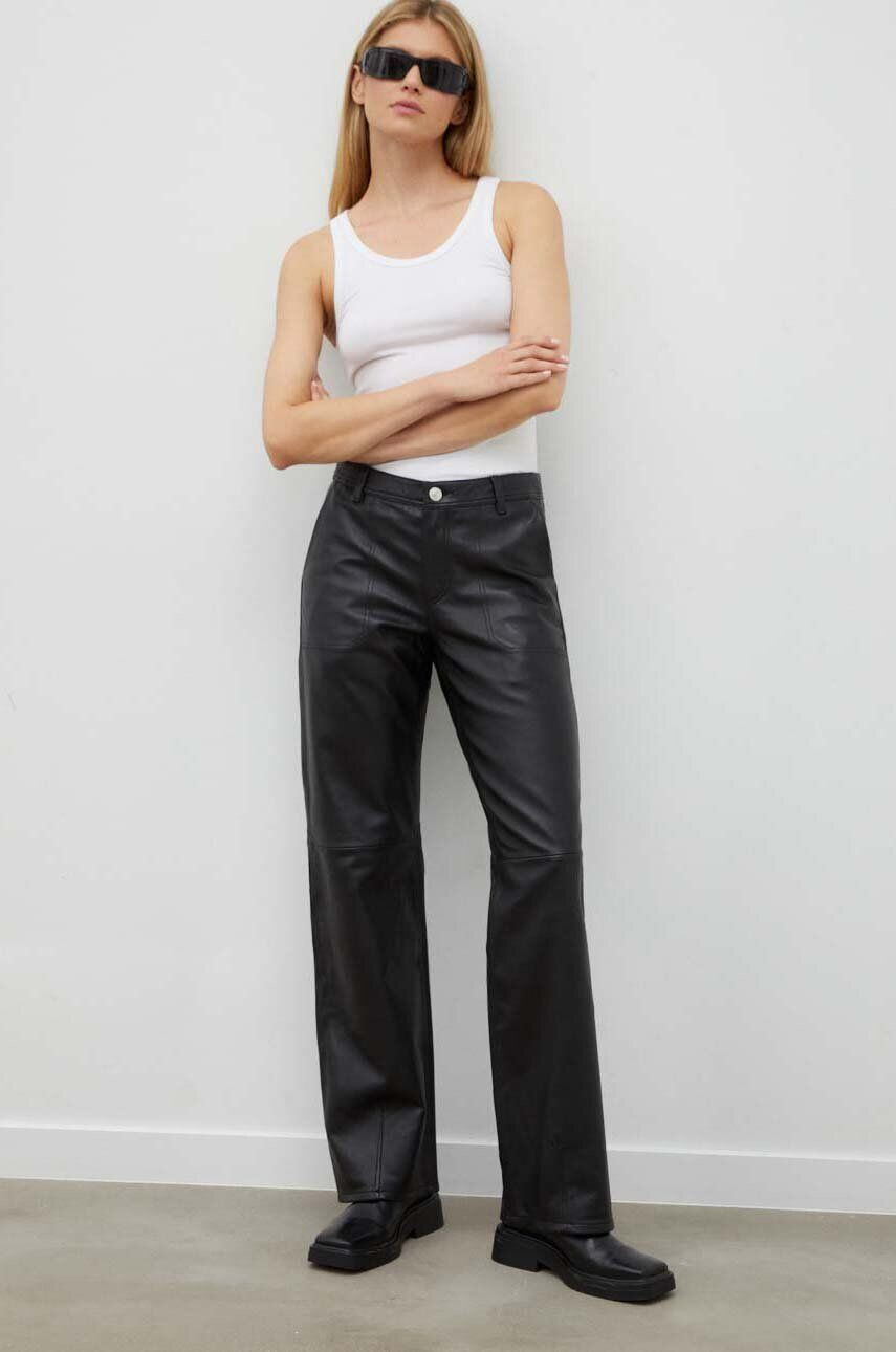 Won Hundred pantaloni de piele femei culoarea negru drept high waist - Pled.ro