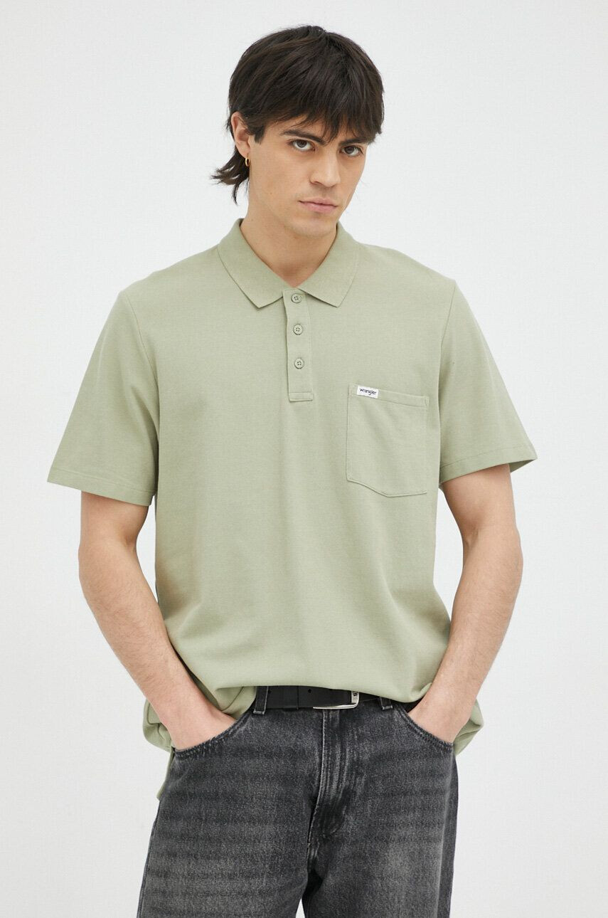 Wrangler polo de bumbac culoarea verde neted - Pled.ro