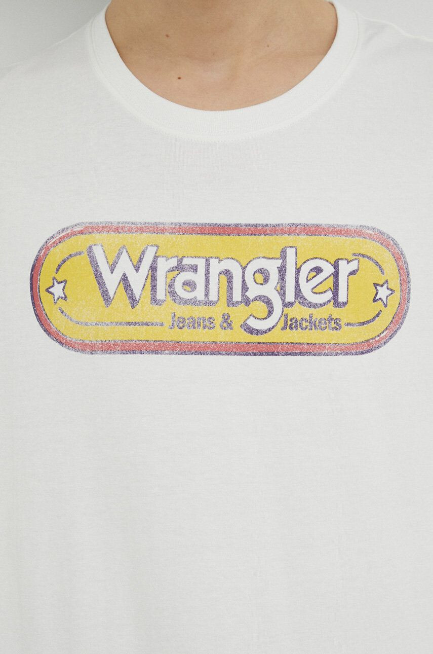 Wrangler tricou din bumbac culoarea alb cu imprimeu - Pled.ro