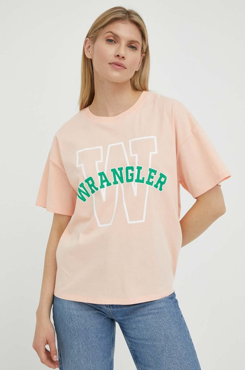 Wrangler tricou din bumbac culoarea verde cu imprimeu - Pled.ro