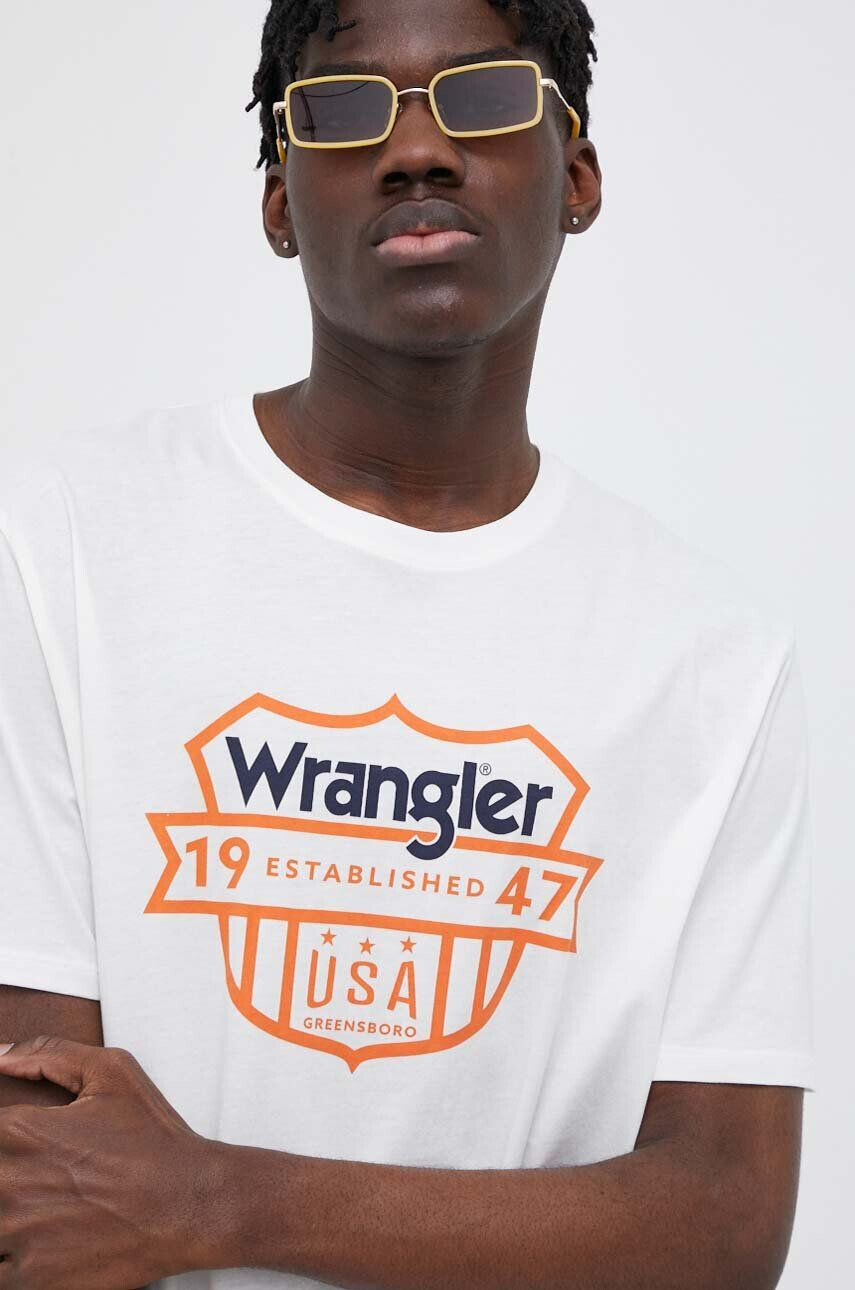 Wrangler tricou din bumbac culoarea alb cu imprimeu - Pled.ro