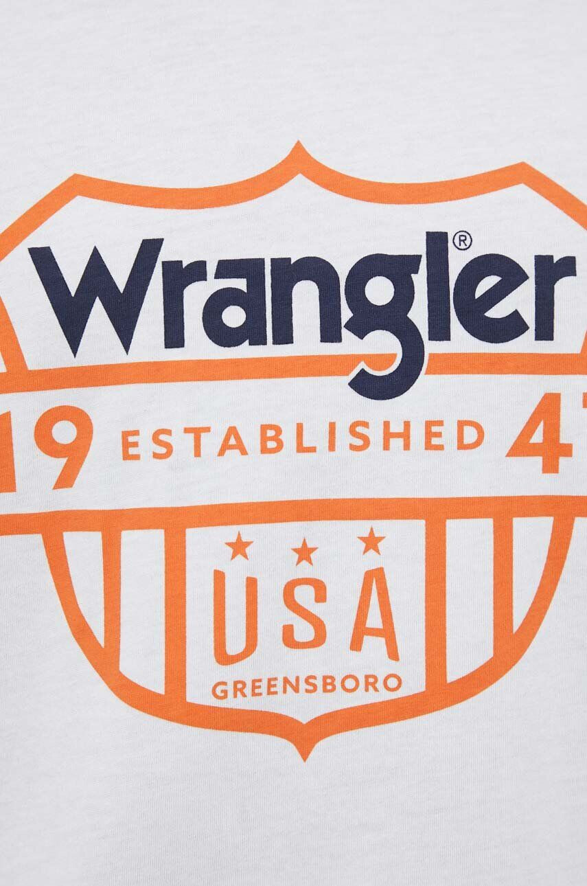 Wrangler tricou din bumbac culoarea alb cu imprimeu - Pled.ro