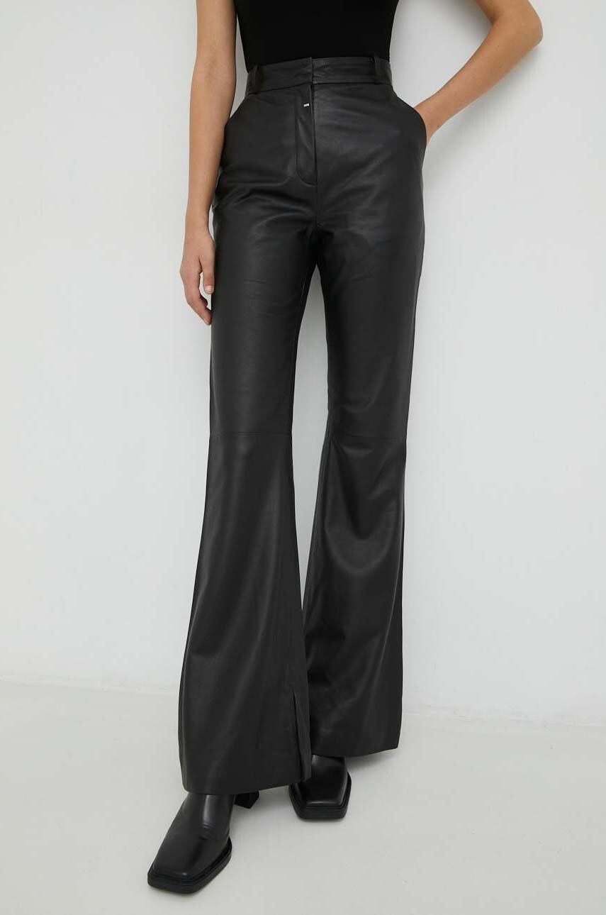 Young Poets Society pantaloni de piele Hazel femei culoarea negru evazati high waist - Pled.ro