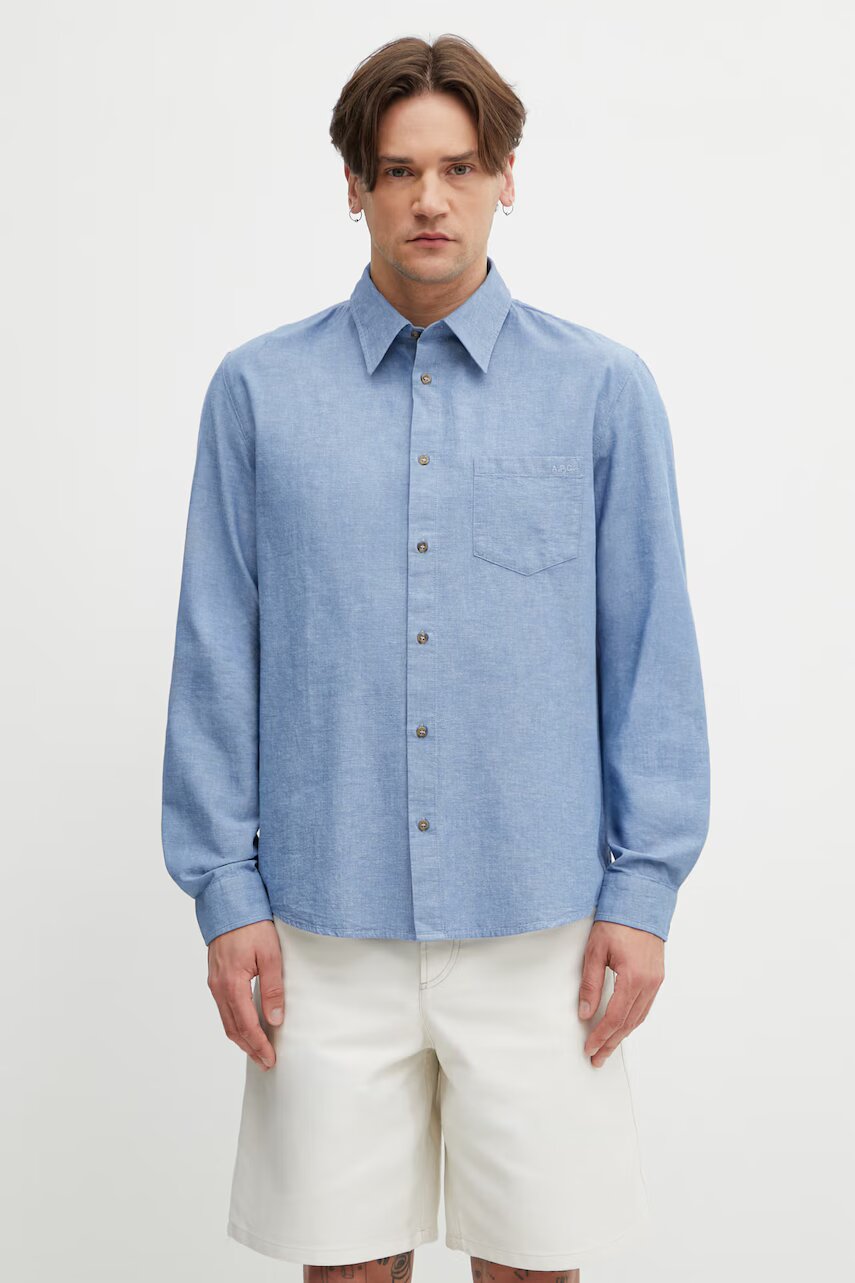 A.P.C. cămașă bărbătească cu bumbac și in