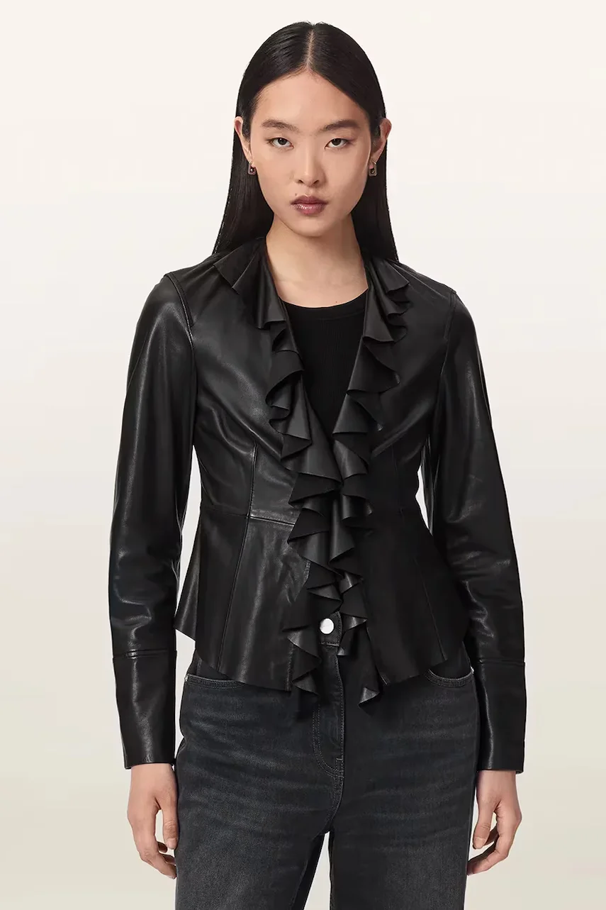 AllSaints bluză tip cămașă pentru femei din piele LUANA LEA SHIRT