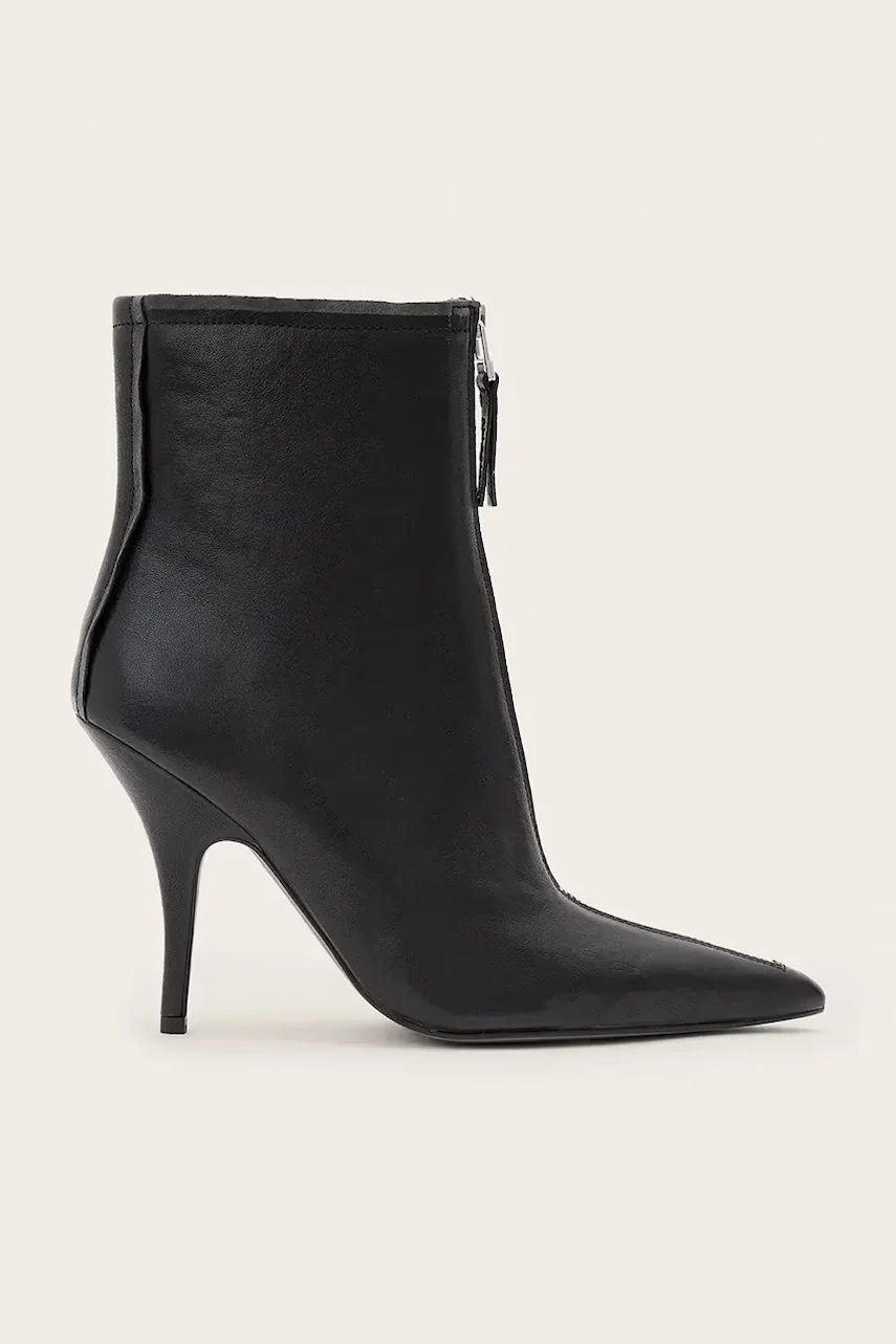 AllSaints botine cu toc înalt pentru femei din piele Vera Zip Boot