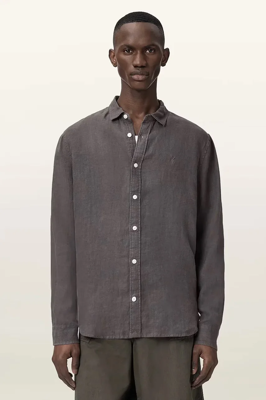 AllSaints cămașă pentru bărbați din in LOOM