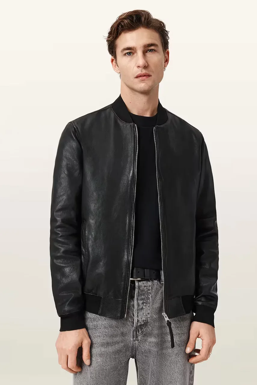 AllSaints geacă bomber pentru bărbați din piele MORTEN