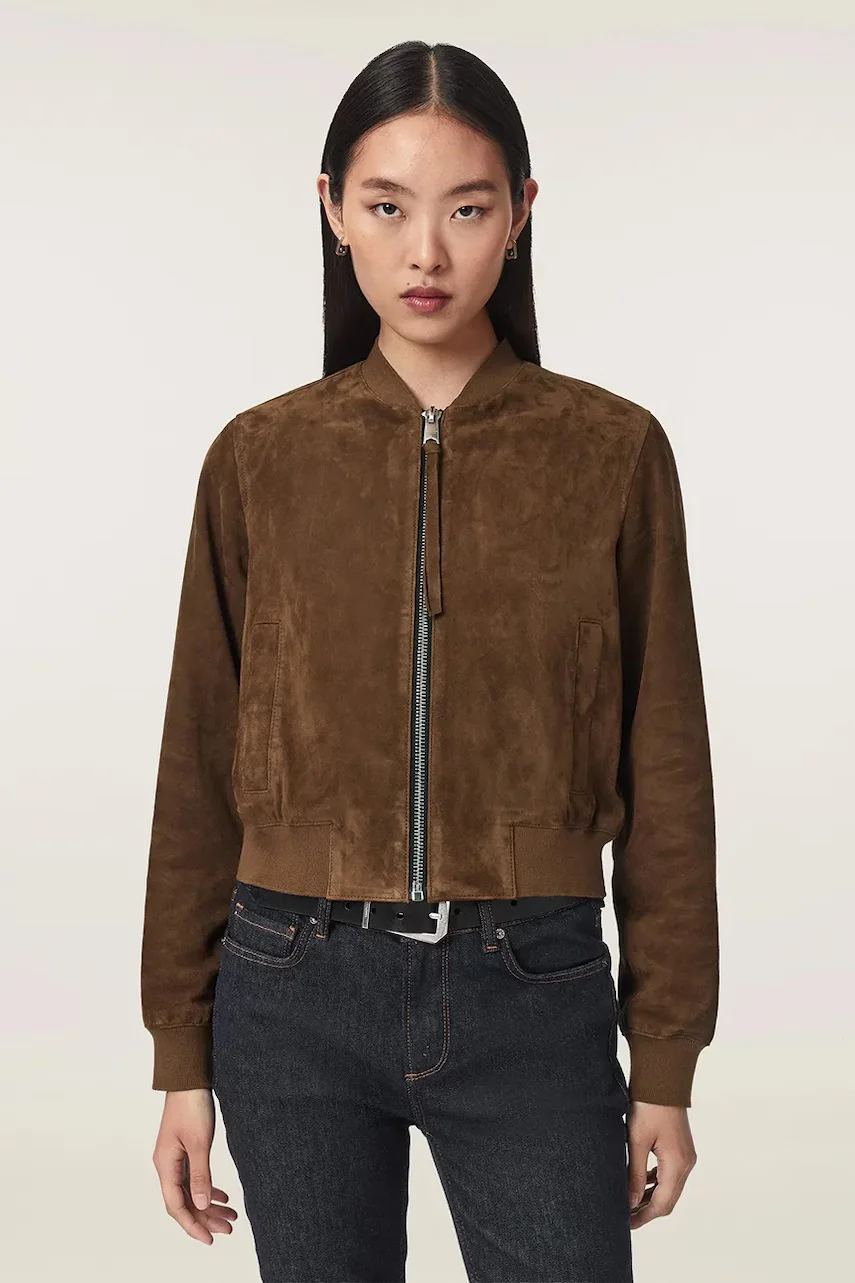 AllSaints geacă bomber pentru femei din piele întoarsă ORTEN