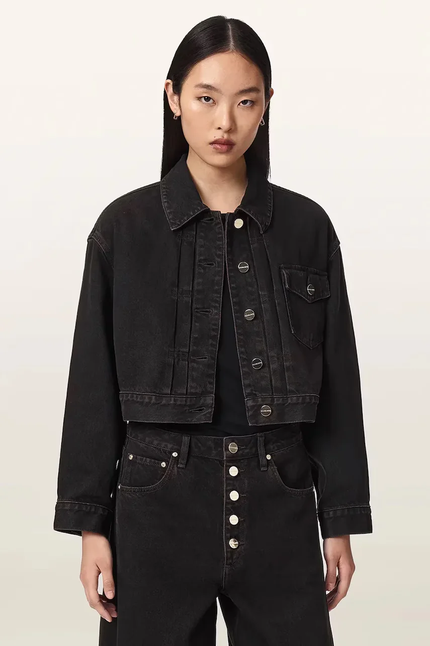 AllSaints geacă de blugi pentru femei din denim BLINK CROPPED JACKET