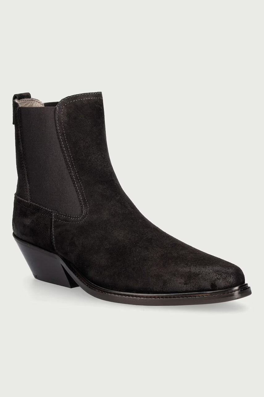 AllSaints ghete scurte cu toc jos pentru femei din piele Carter Suede Chelsea