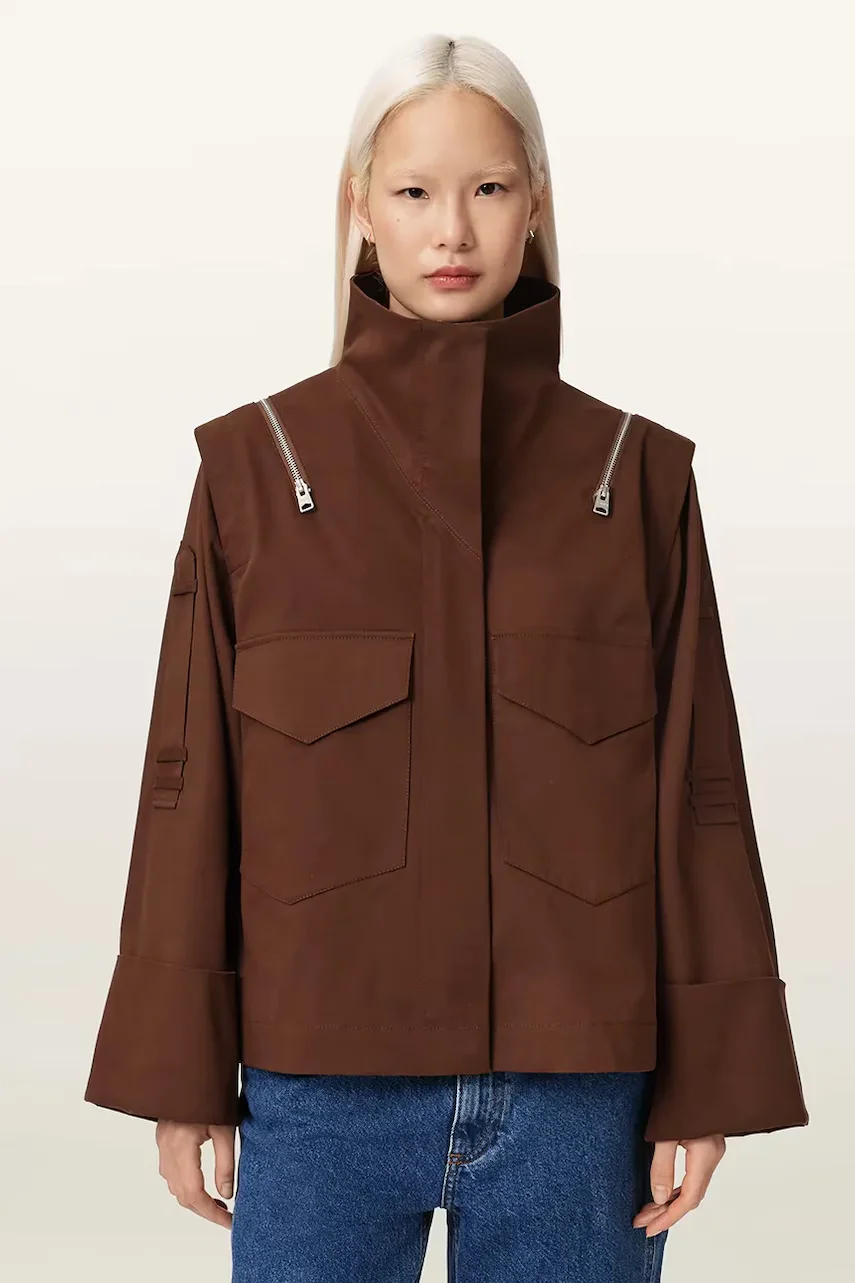 AllSaints jachetă pentru femei din bumbac LEIGHTON