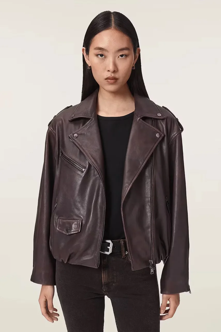 AllSaints jachetă scurtă pentru femei din piele SAMINA
