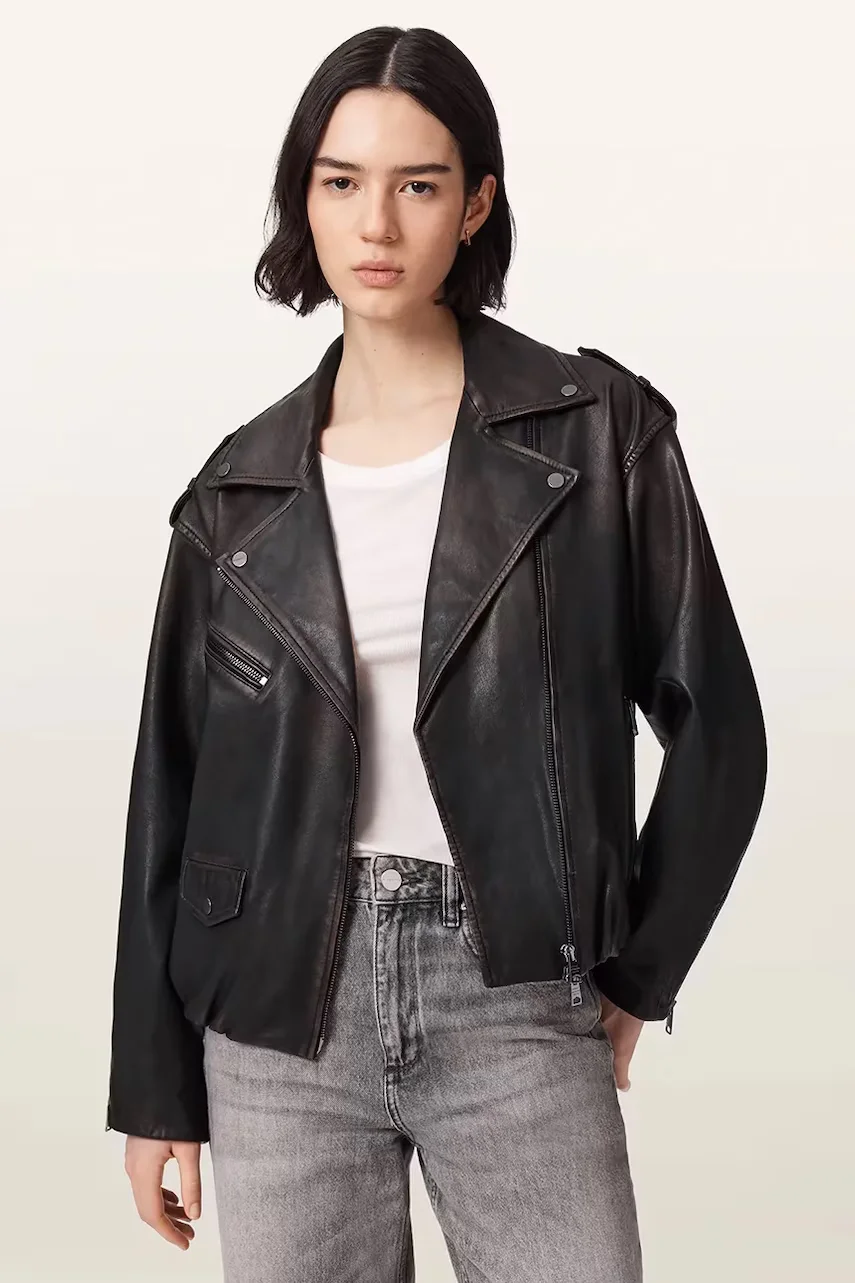 AllSaints jachetă scurtă pentru femei din piele SAMINA