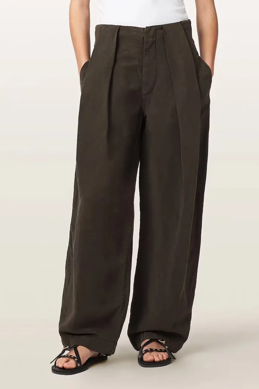 AllSaints pantaloni wide leg pentru femei cu amestec de in PHI