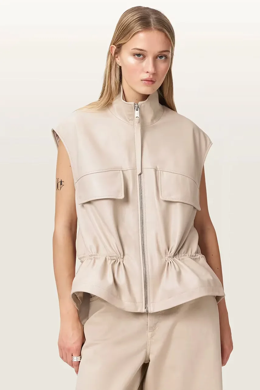AllSaints vestă pentru femei din piele FLOR