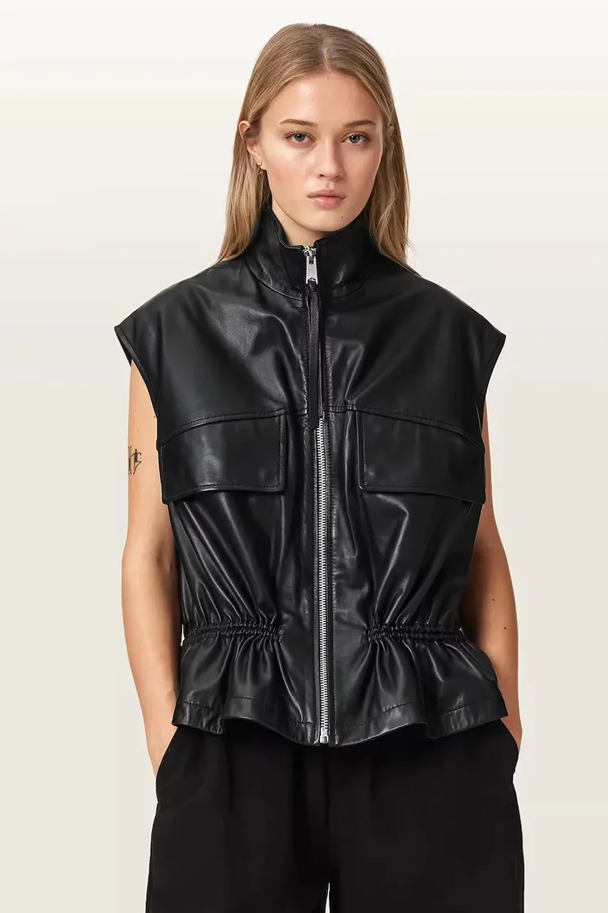 AllSaints vestă pentru femei din piele FLOR