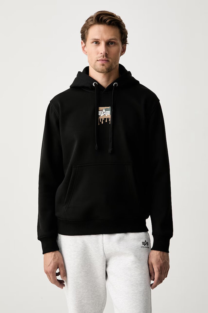 Alpha Industries hanorac cu glugă pentru bărbați cu bumbac Dripping Camo Print