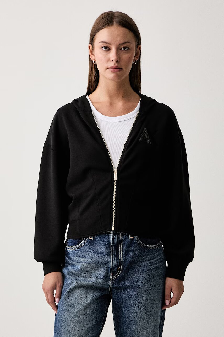 Armani Exchange hanorac cu fermoar și glugă pentru femei cu vâscoză