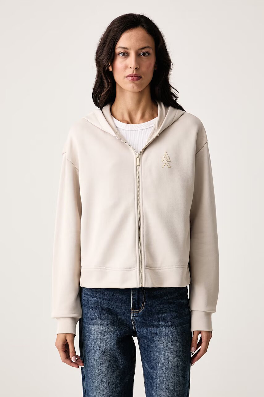 Armani Exchange hanorac cu fermoar și glugă pentru femei din bumbac
